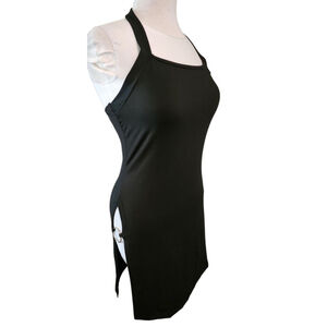 SHEIN Black Halter Mini Dress XL Bodycon Side Slit O-Ring Hardware Sexy Club
